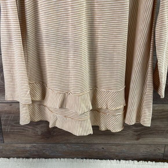 SOFT SURROUNDINGS CORA PIMA TEE Long Sleeve Layered Top Tan White Striped Sz Med - Picture 6 of 8